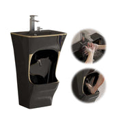 Black Wuduwash Two Tier Muslim Wash Basin, Large Wudu Station Pedestal Sink, Wudhu Muslim Sink, Waschbeck Fuse 