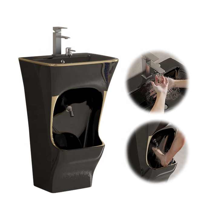 Black Wuduwash Two Tier Muslim Wash Basin, Large Wudu Station Pedestal Sink, Wudhu Muslim Sink, Waschbeck Fuse 