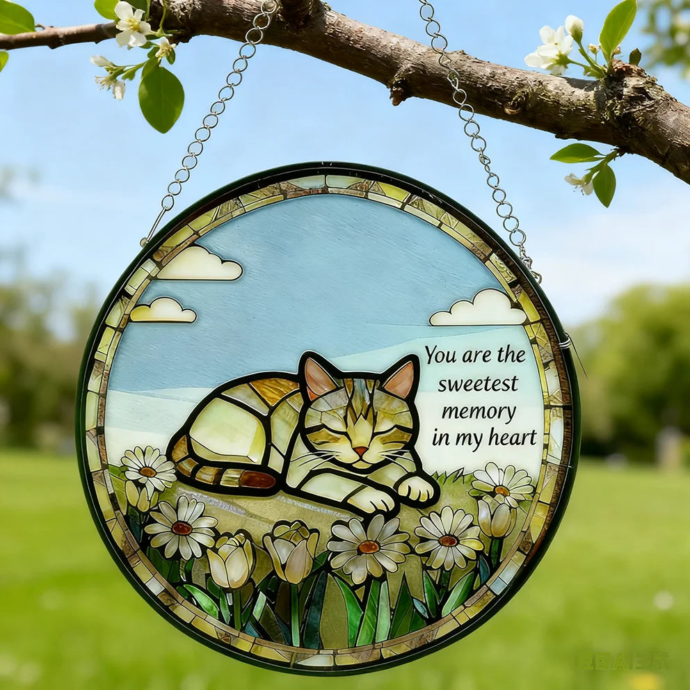 Customizable Stained Glass Cat Memorial Decor Resin Crafts Wall Hanging for Deceased or Lost Cats for Thanksgiving and Easter