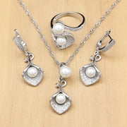 Elegant 925 Silver Pearl Wedding Jewelry Set