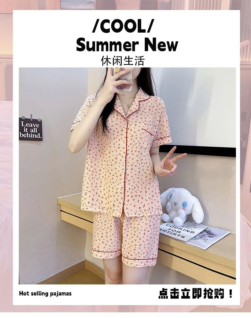 SAMWE Cute Summer Cotton Bubble Pajamas for Women