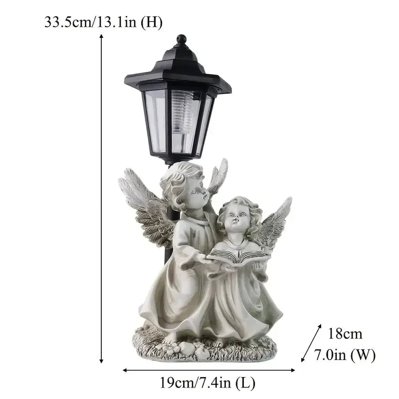Angel-Themed Resin Decor Solar-Powered Lantern Statue Fairy Style Garden & Outdoor Christmas Display with Animal Ornaments Model - Daisan Mart