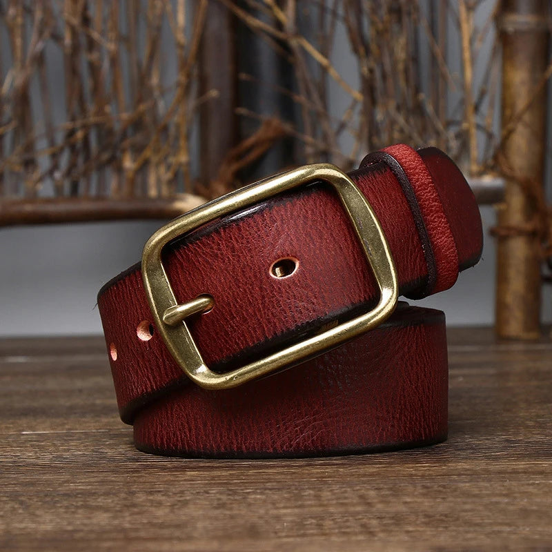 3.8cm thick cowhide belt with high-quality copper buckle for men