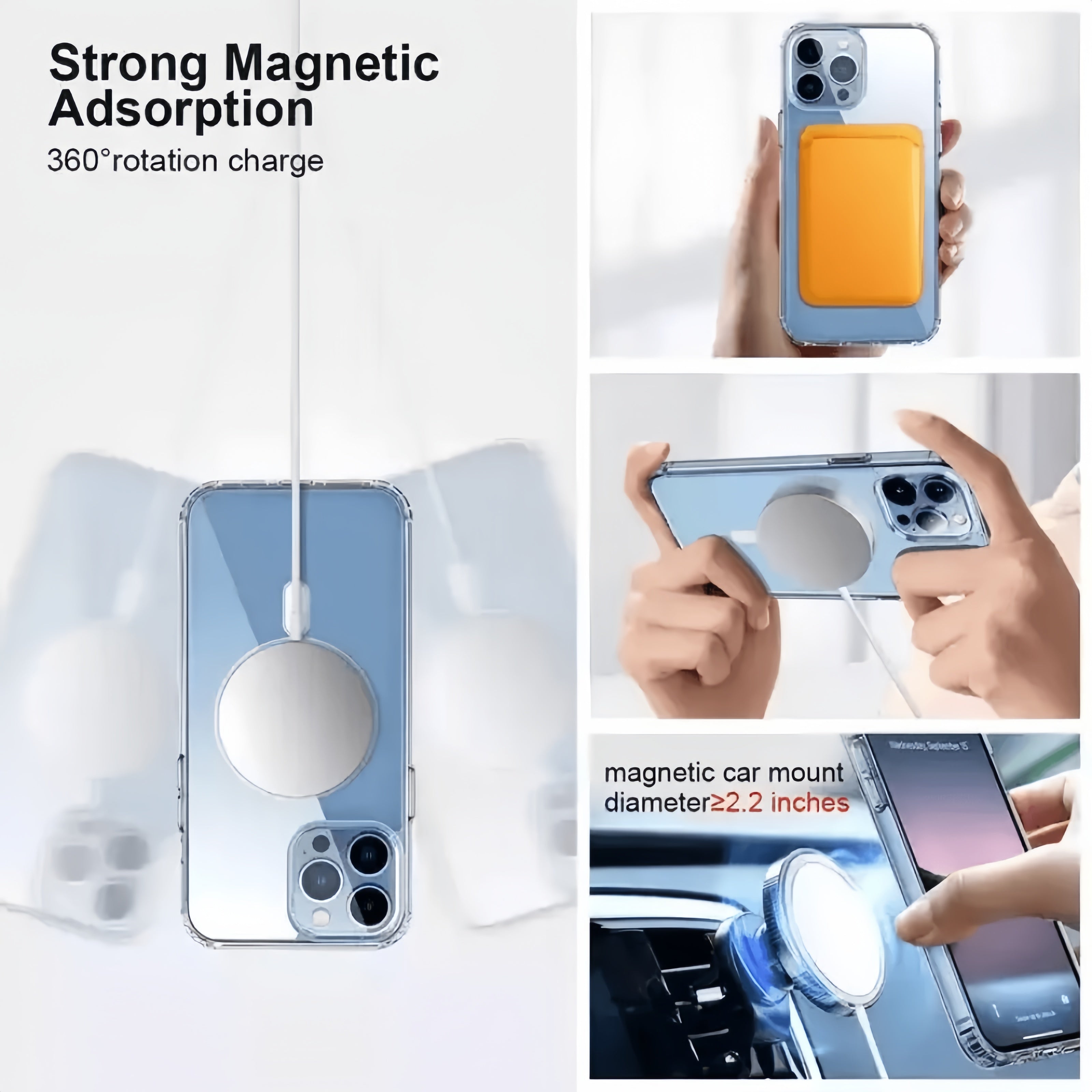 Premium shockproof transparent TPU+PC phone case for iPhone 16, support wireless charging and magnetic back cover 