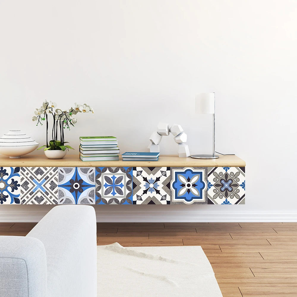 10pcs Blue &amp; Gray Matte Surface Wall Sticker Film For Tiles /Ground in Kitchen Backsplash Floor PVC Art Wallpaper Peel &amp; Stick