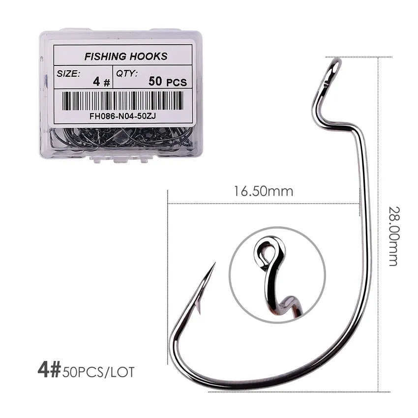 Móc Câu Nghiêng Jig Đầu Rộng 50pcs - Cá Chép Mềm