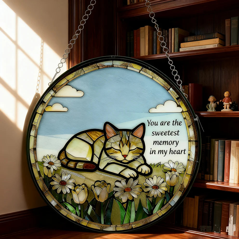 Customizable Stained Glass Cat Memorial Decor Resin Crafts Wall Hanging for Deceased or Lost Cats for Thanksgiving and Easter
