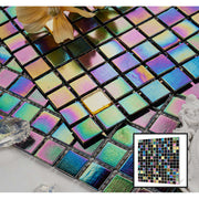 Luxurious 4mm thick iridescent colored glass mosaic tiles for bathroom wall decoration, swimming pool, outdoor pool, rainbow idea 