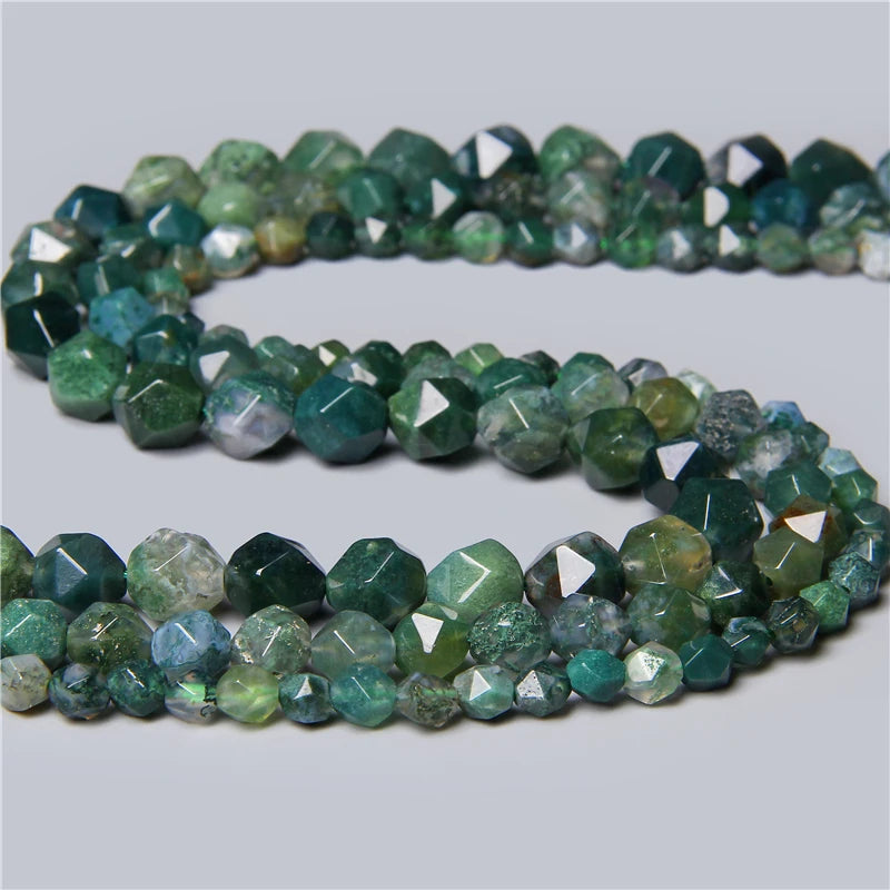Natural Faceted Green Moss Stone Bracelet - DIY Jewelry