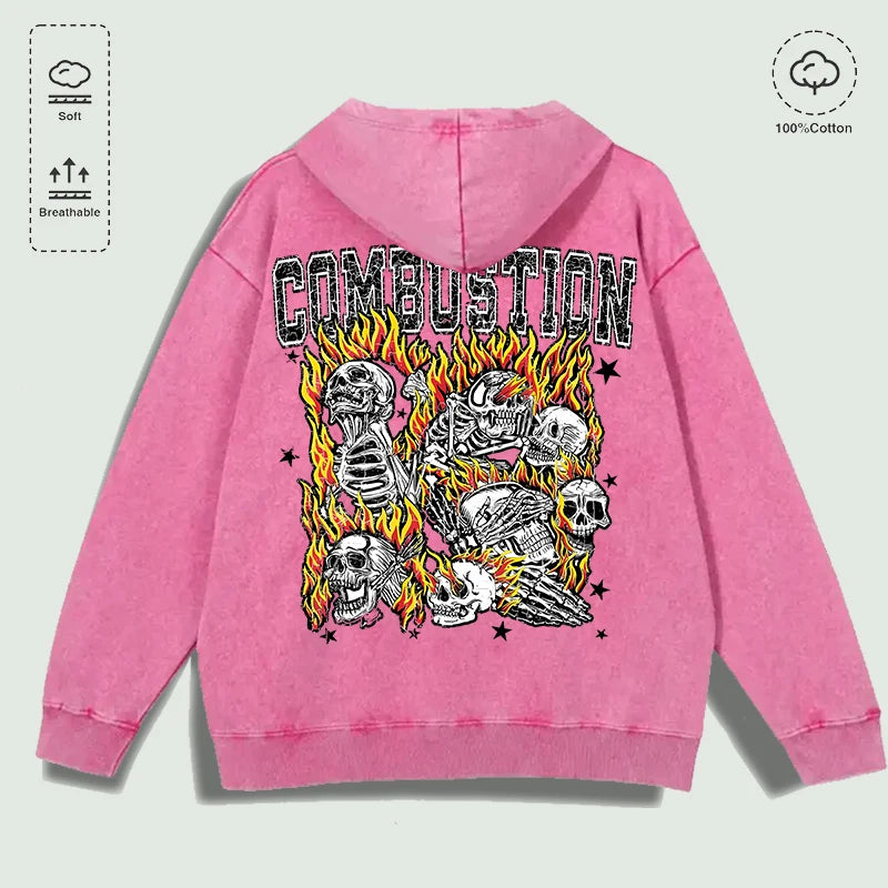 Áo Hoodie Cotton Họa Tiết Đầu Lâu Rực Lửa Đa Sắc - Daisan Mart
