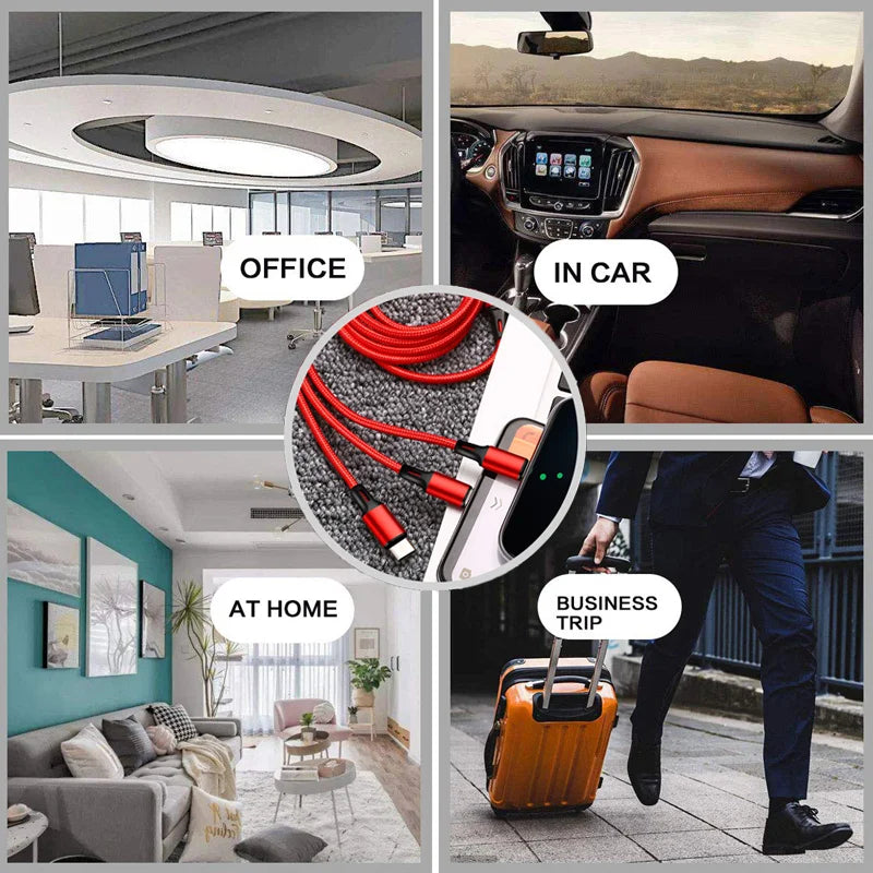 3 in 1 Durable Nylon Multi-Function Charging Cable 1.2M