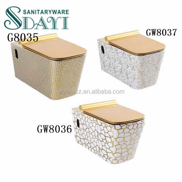 SDAYI Durable Square Tornado Ceramic Wall-hung Toilet Frameless Marble Pattern 