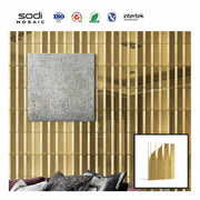 Rectangular stainless steel mirror mosaic tiles bathroom wall decoration yellow blue gray 