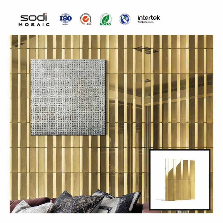 Rectangular stainless steel mirror mosaic tiles bathroom wall decoration yellow blue gray 