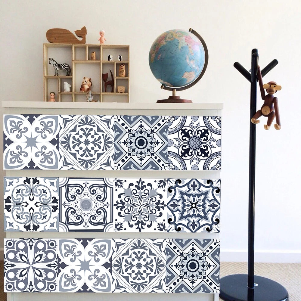 10pcs Blue &amp; Gray Matte Surface Wall Sticker Film For Tiles /Ground in Kitchen Backsplash Floor PVC Art Wallpaper Peel &amp; Stick