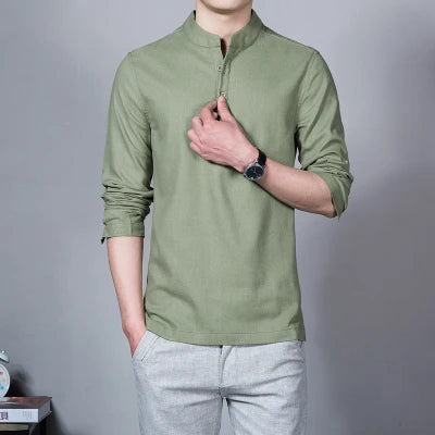 Men's Spring Shirt - Slimfit Stand Collar Linen Fabric
