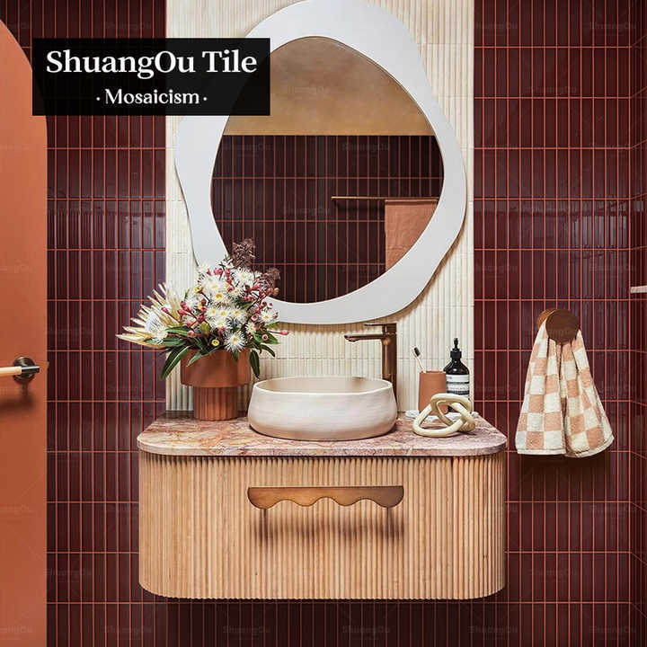 Modern villa bathroom wall tiles for hotel kitchen bathroom project Gray and red mosaic kitchen wall tiles 