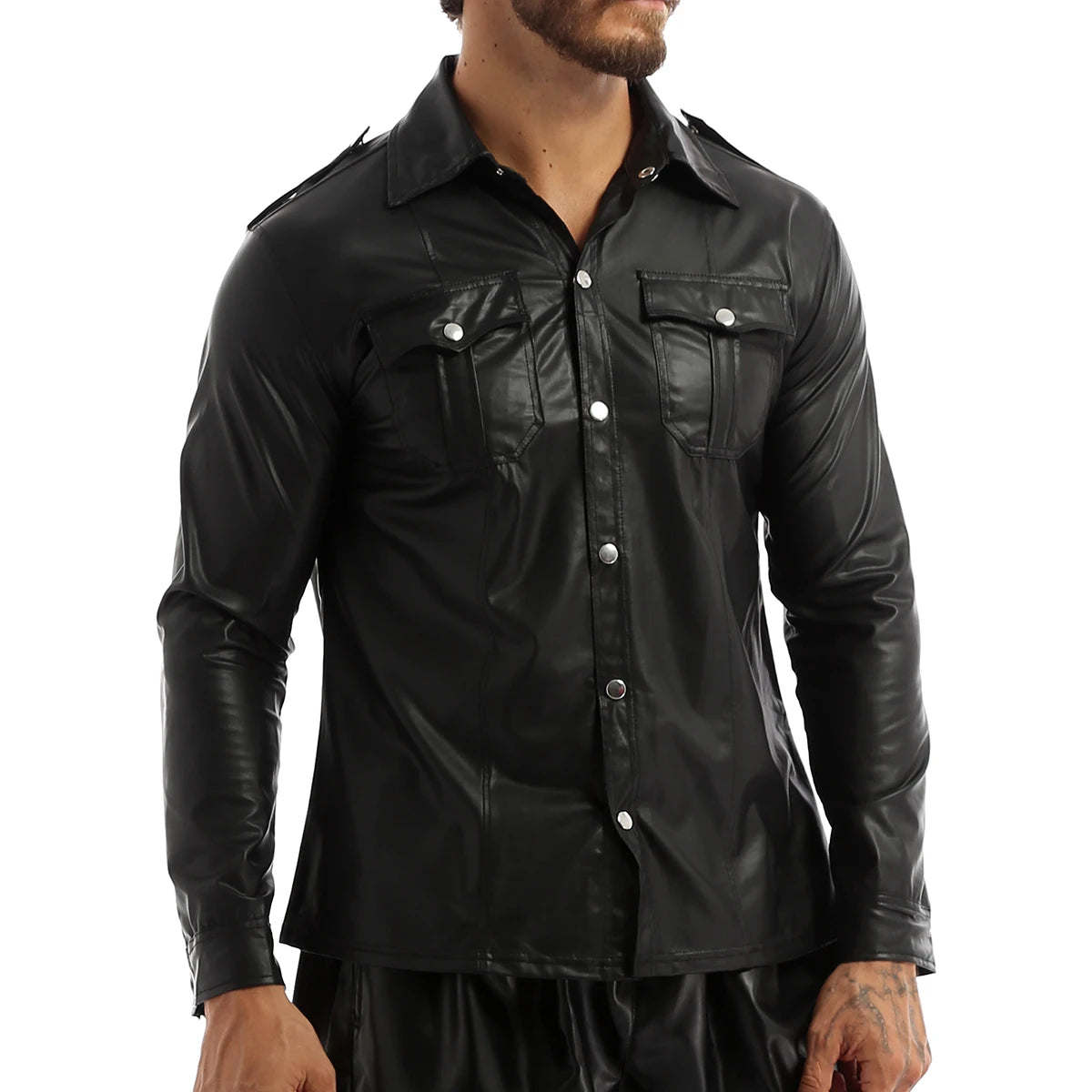 Men's Shiny Leather Evening Shirt Cosplay Fashion