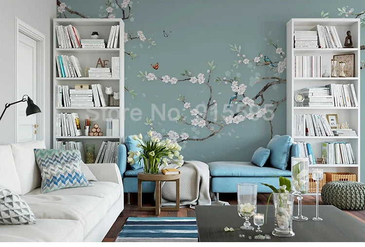 Chinese Style Hand Painted Flower And Bird Sofa TV Background 3D Photo Wallpaper Modern Bedroom Living Room Mural Wall Covering