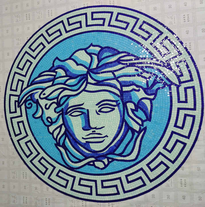 VersaceStyle square glass painting 152x152cm 60x60 inch Medusa goddess of the pool wall art mosaic cutout 