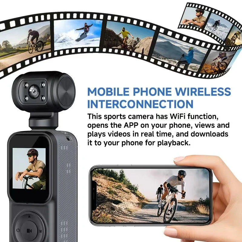 4K Mini Wifi Sports Camera, 270° Night Vision, Flexible Rotation