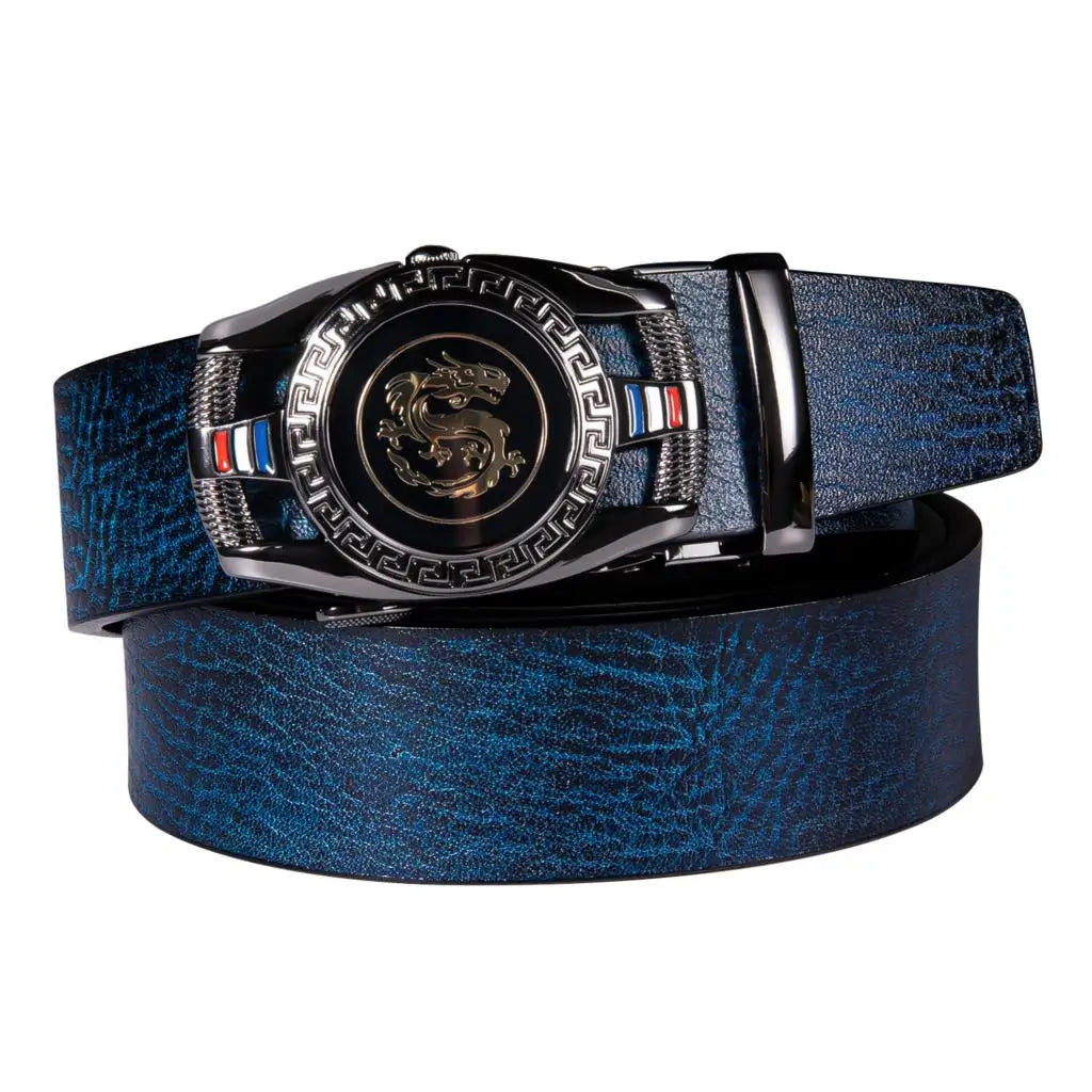 XXL Men's Automatic Dragon Hi-Tie Dark Blue Leather Belt