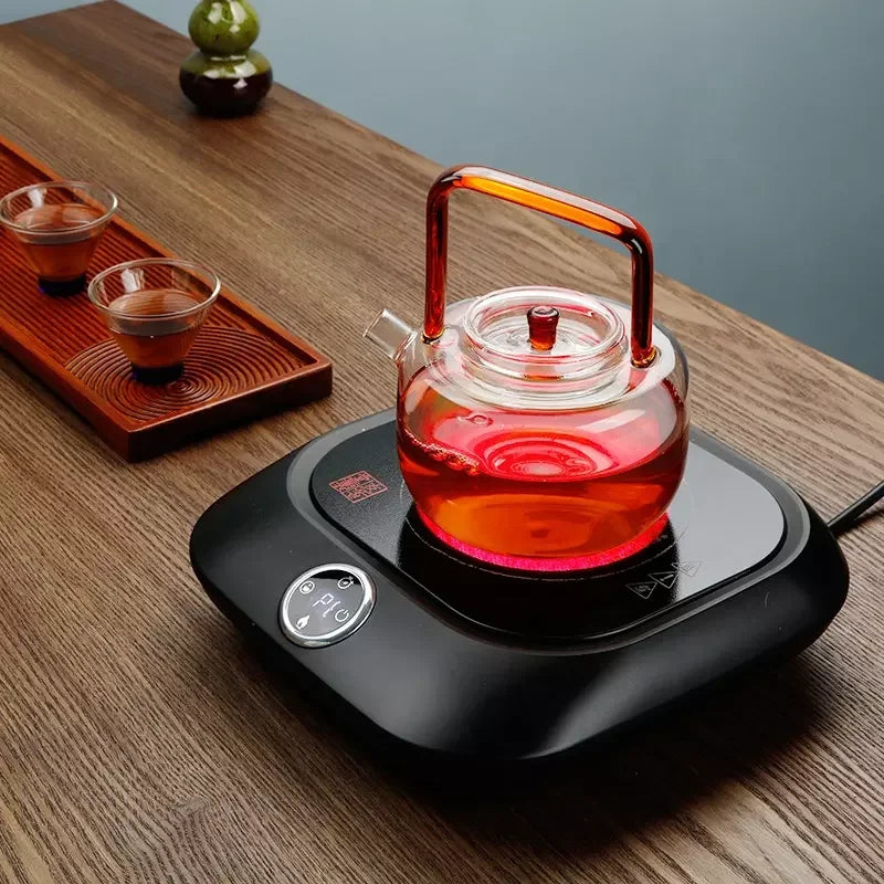 Ấm Pha Trà Thủy Tinh 650ml Tay Cầm Đỏ Chịu Nhiệt