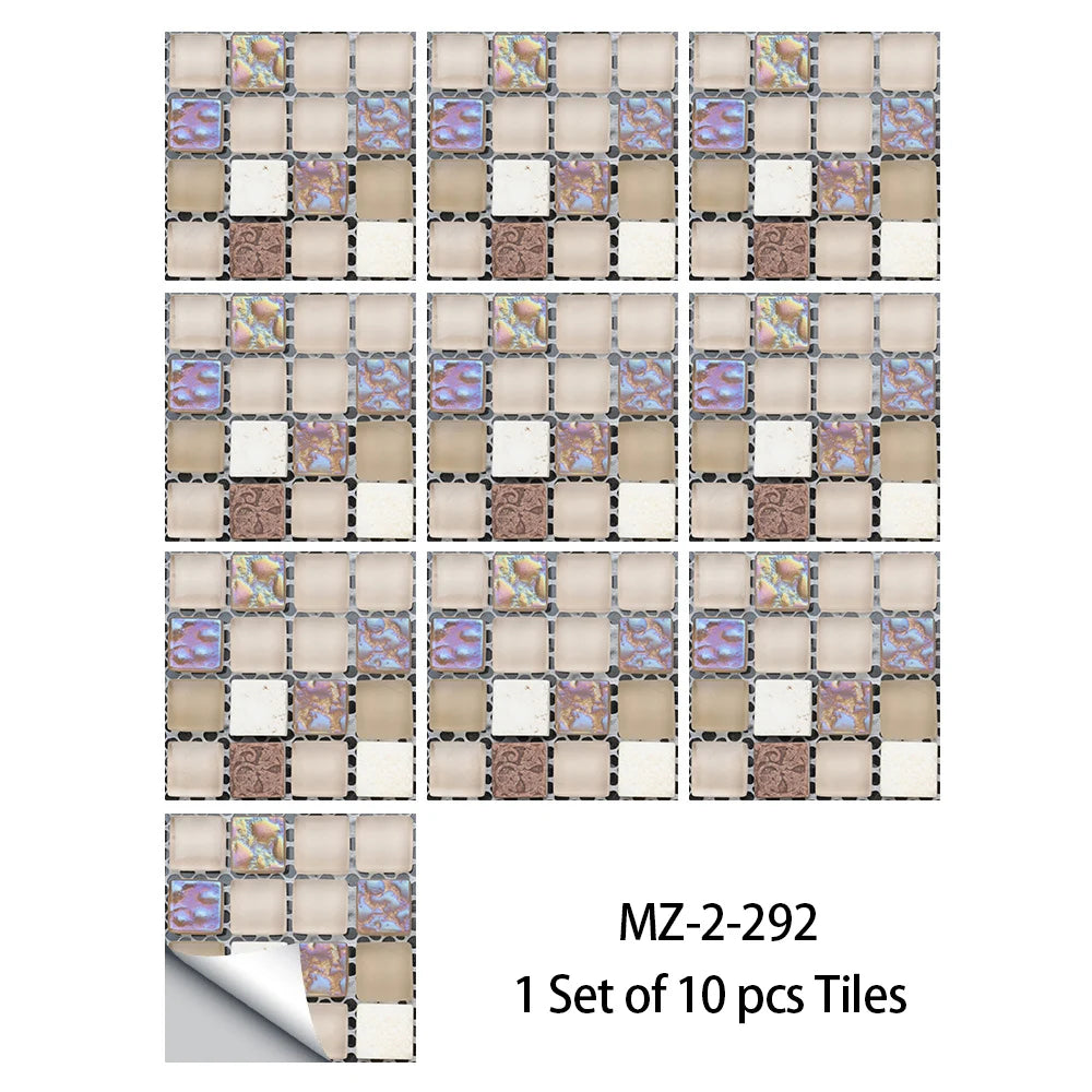 Bộ 10 Miếng Dán Gạch Kính PVC Cho Nhà Bếp & Phòng Tắm