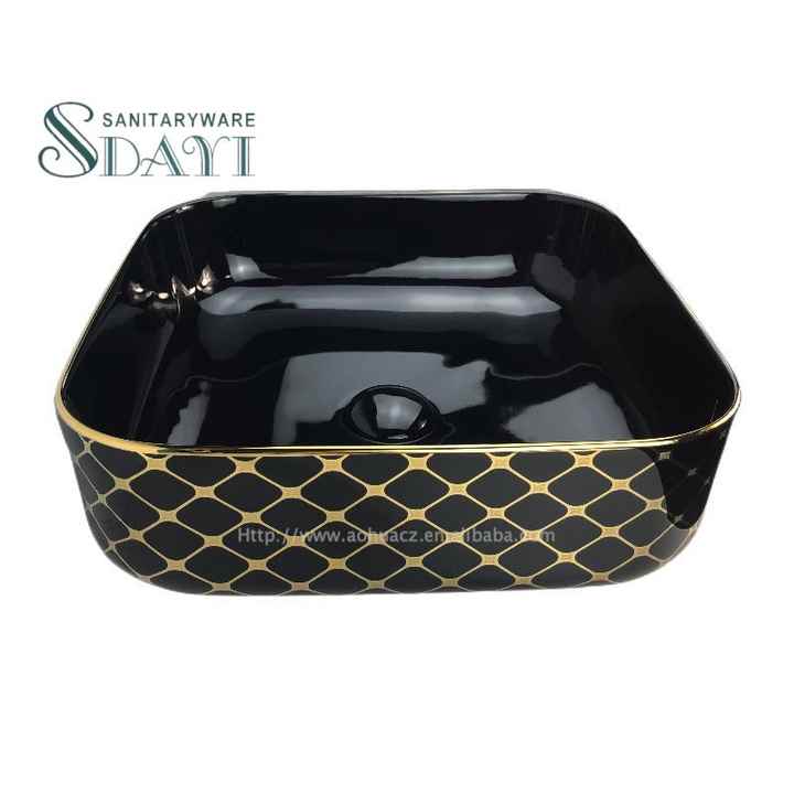 SDAYI Sanitary equipment WC Lavabo Black Yellow Wash basin Bathroom countertop Square ceramic art basin 