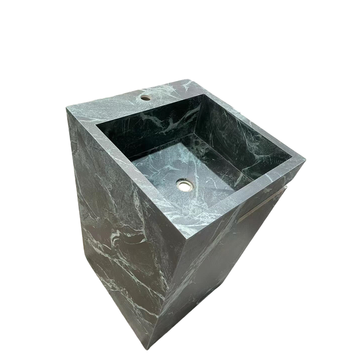 Popular Design Natural Verder Alpi Green Marble Wash Basin for Hotel Bathroom Free Standing Marble Wash Basin Cylindrical Wash Basin 