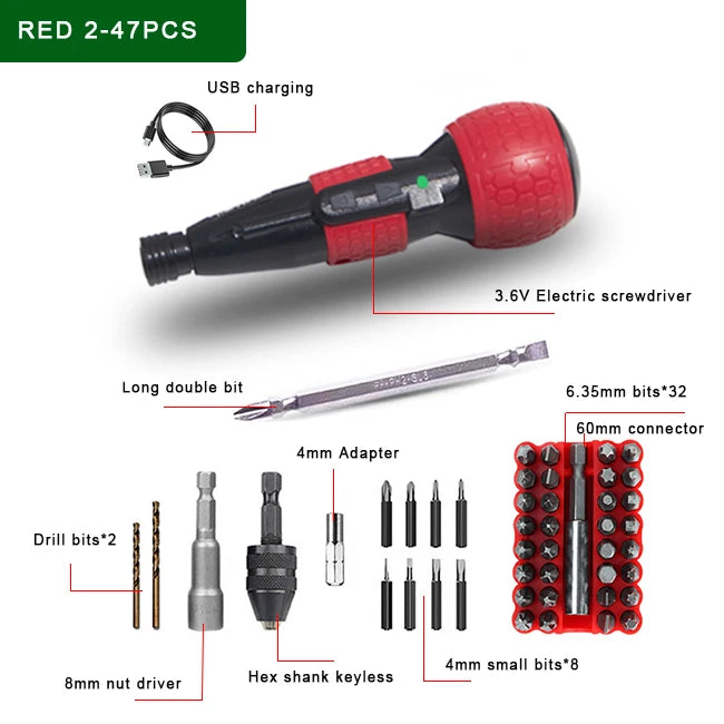 Electric Screwdriver 3.6V Cordless Drill 1800mah Lithium Battery Super Torque Mini Power Tools Automatic And Manual Led Light