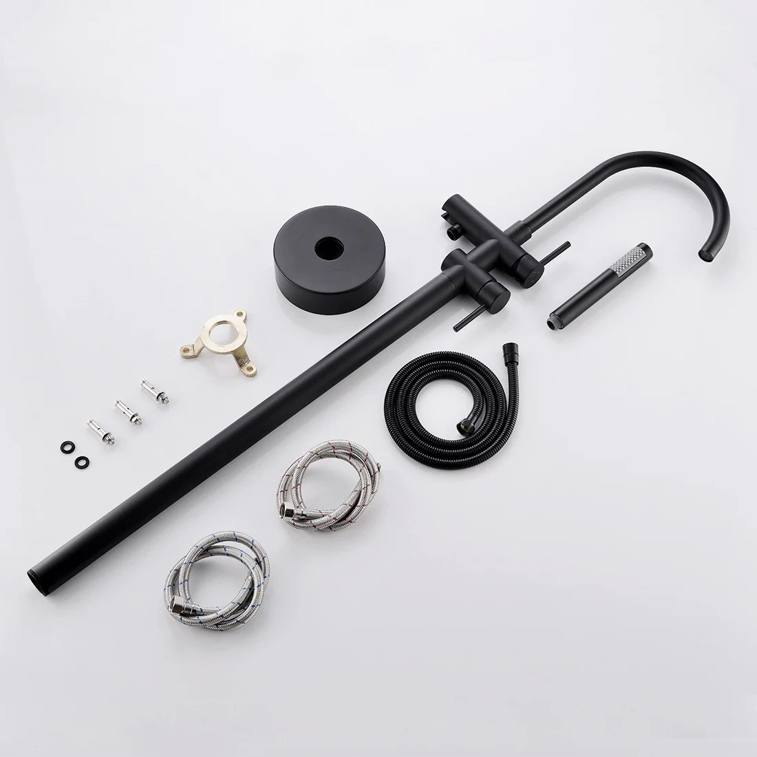 FLG Brass Mounted Freestanding Bath Shower Mixer Floor Stand Tub Filler Shower Mixer Bathtub Free Standing Faucet