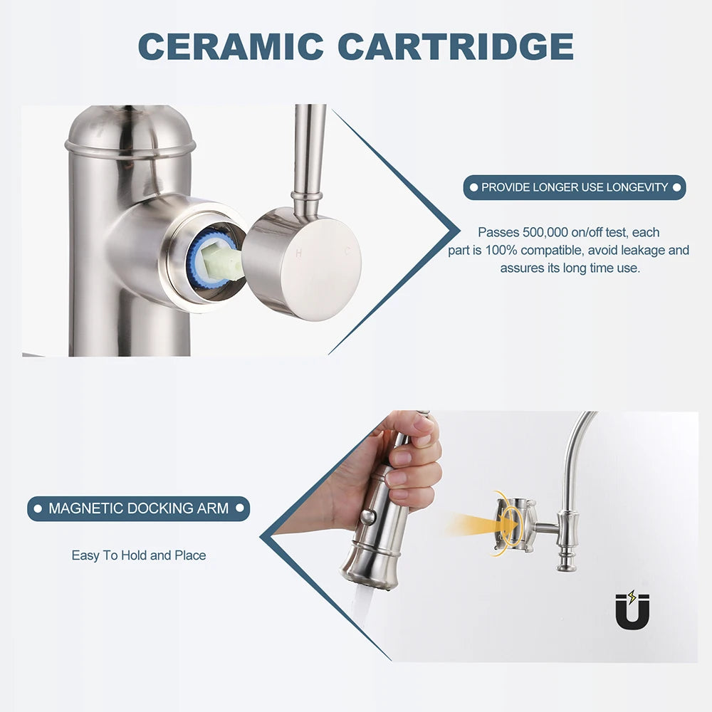 Vòi Rửa Bếp Lò Xo Niken Kéo Dài Lọc Nước Toàn Đồng