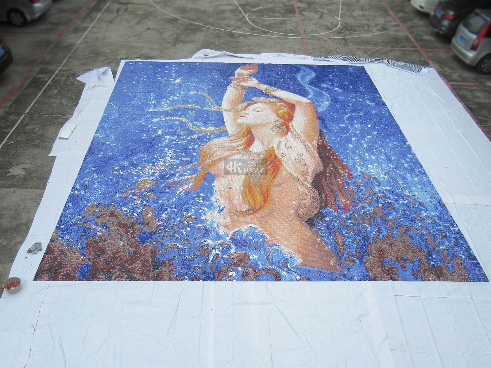 High quality handmade floral patterned glass mosaic made to order for swimming pool