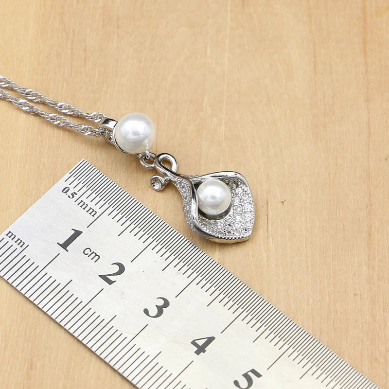 Elegant 925 Silver Pearl Wedding Jewelry Set