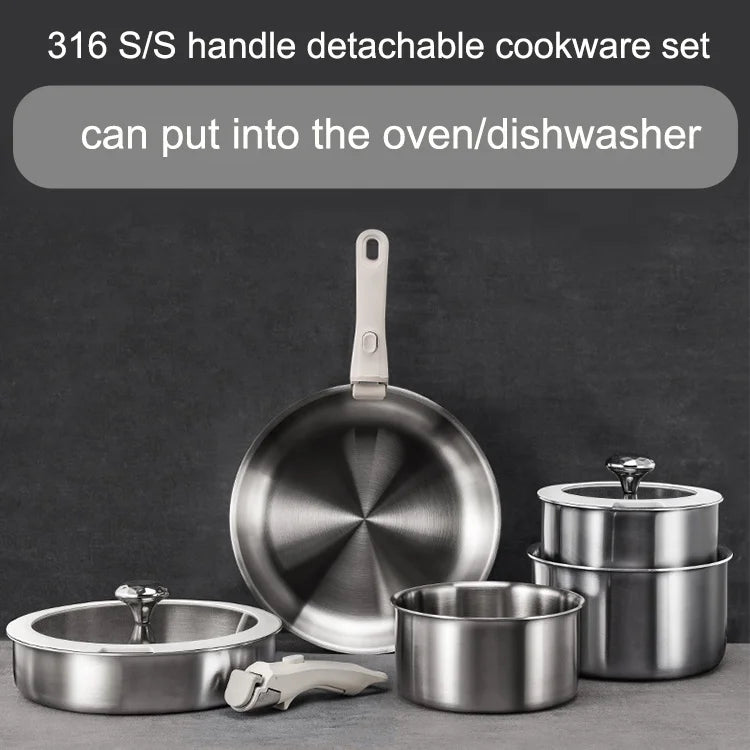 Bộ Nồi Inox 316 Kèm Xửng, Tay Cầm Tháo Rời Tiện Lợi