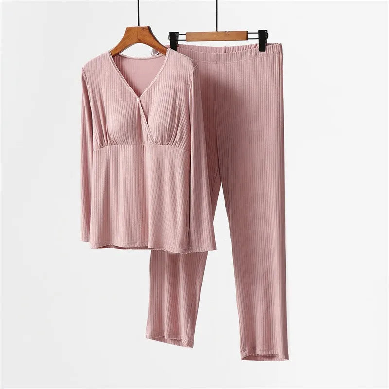 Maternity Set Breastfeeding Maternity Wear with Breast Pad No Underwear Home Wear Thin Breathable - Daisan Mart