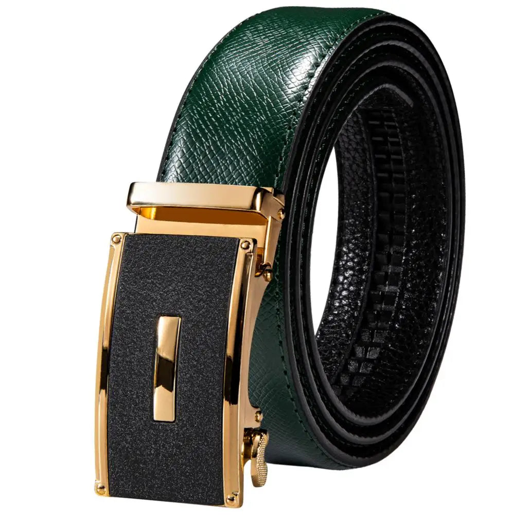 Men's Classy Blue Leather Belt, Automatic Buckle