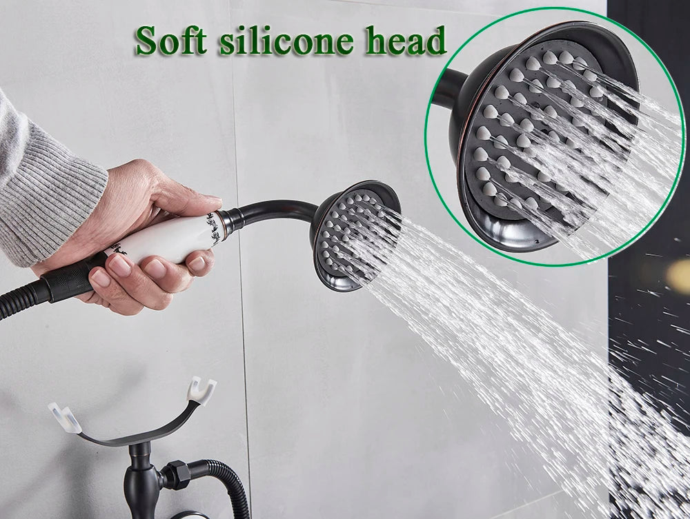 Telephone Style Golden Waterfall Bathtub Faucet Bathroom Brass Bath Faucets Waterfall Rotatb Spout Hot&amp;Cold water Shower tap set