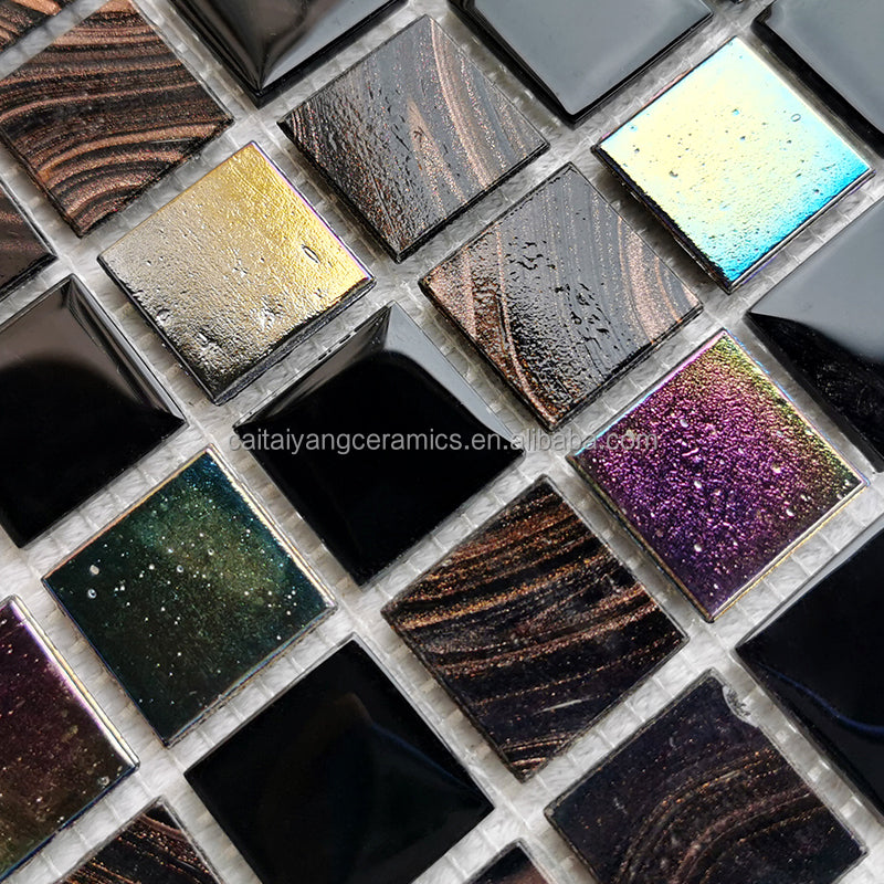 4mm modern glass mosaic tiles, stone and marble wood grain style wall decoration 