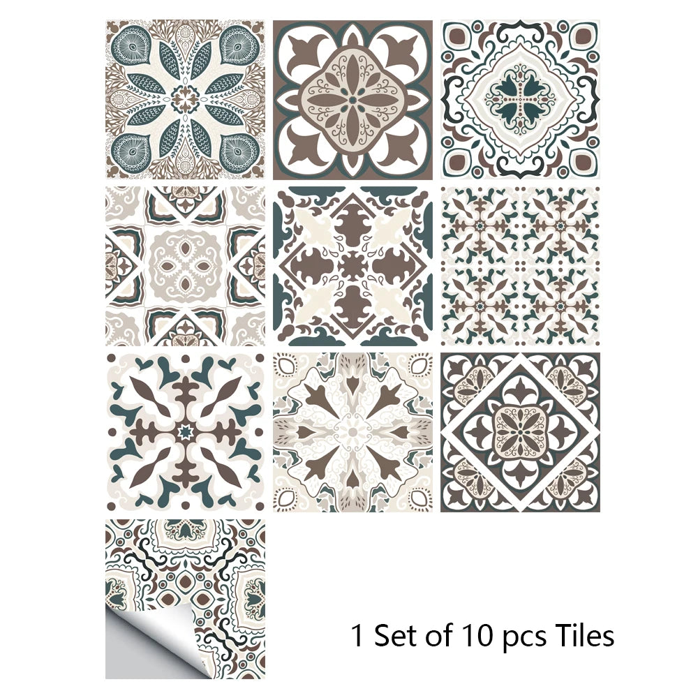 10pcs Blue &amp; Gray Matte Surface Wall Sticker Film For Tiles /Ground in Kitchen Backsplash Floor PVC Art Wallpaper Peel &amp; Stick