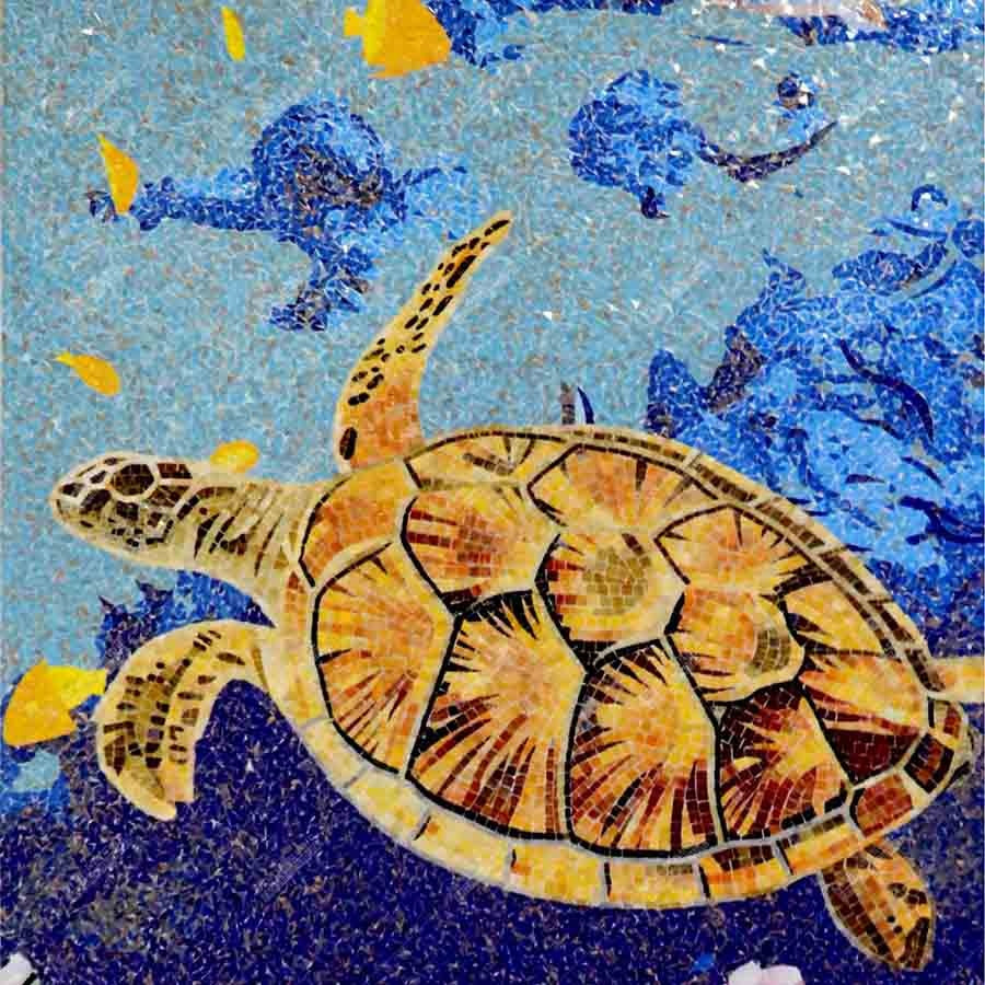 Beautiful hand cut turtle animal glass mosaic, custom tiled 