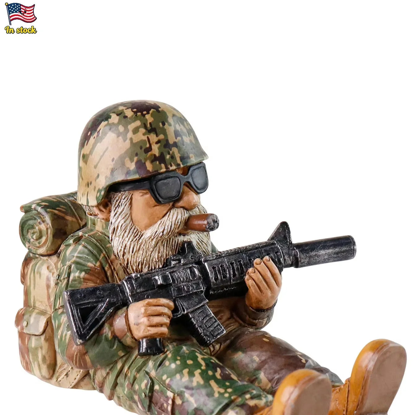 Military-Themed Resin Gnome Figurine Camouflage Soldier Statue for Home & Garden Miniatures Christmas Art Decorative Display
