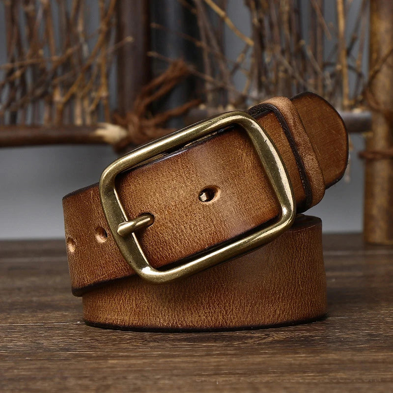 3.8cm thick cowhide belt with high-quality copper buckle for men