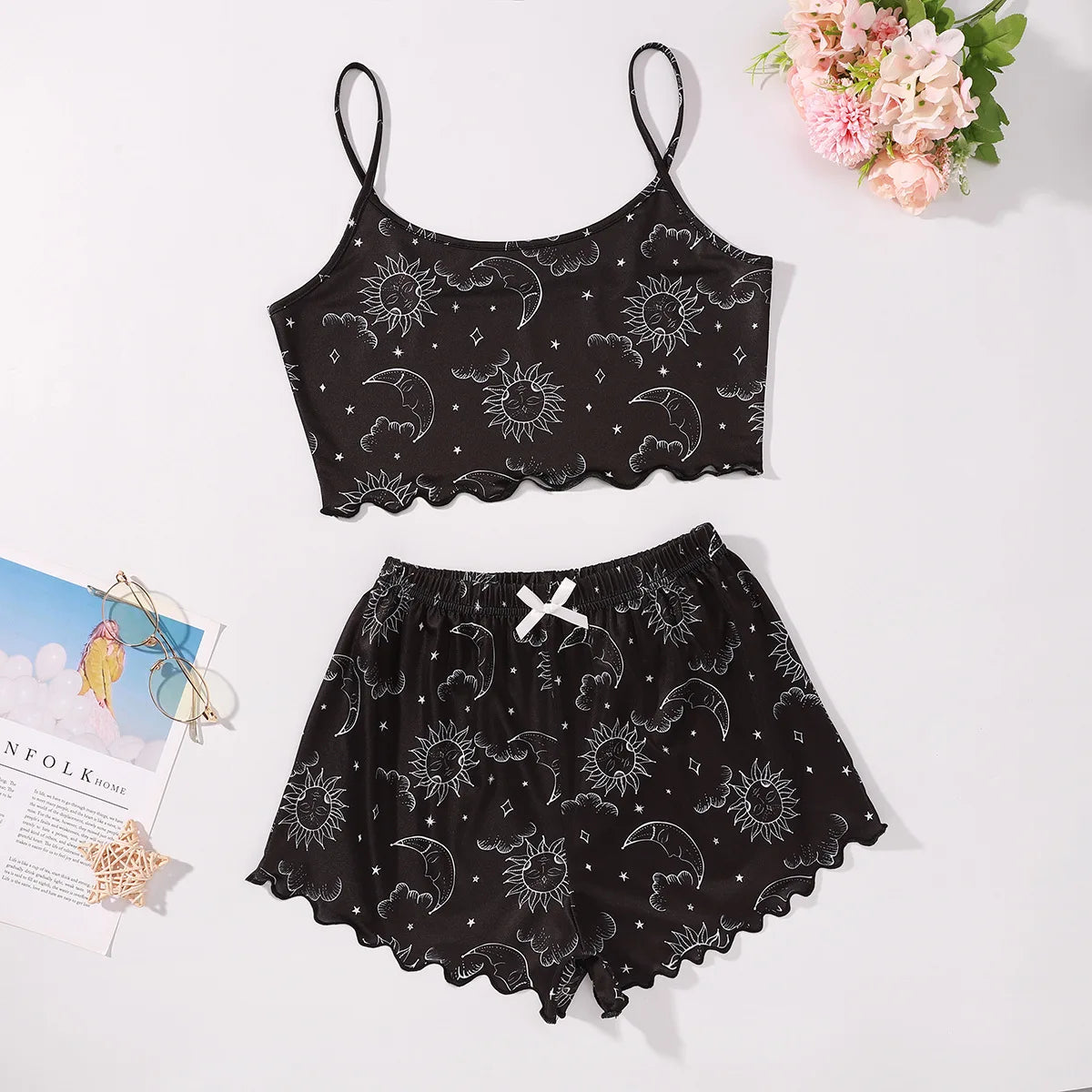 Coldker Summer Printed Cute Women's Pajamas Set