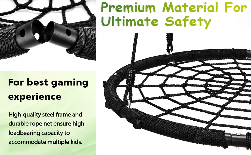 Zoshine 40-Inch Net Swing in Stock Reinforced Spider Web Tree Swing Rust-resistant Black Round Rope Swing Garden Backyard Use - Daisan Mart