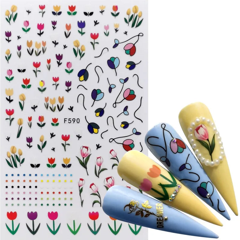 3D Nail Slider Black Russia Letter Sticker Decals Flamingo Design Adhesive Manicure Tips Nail Art Decorations - Daisan Mart