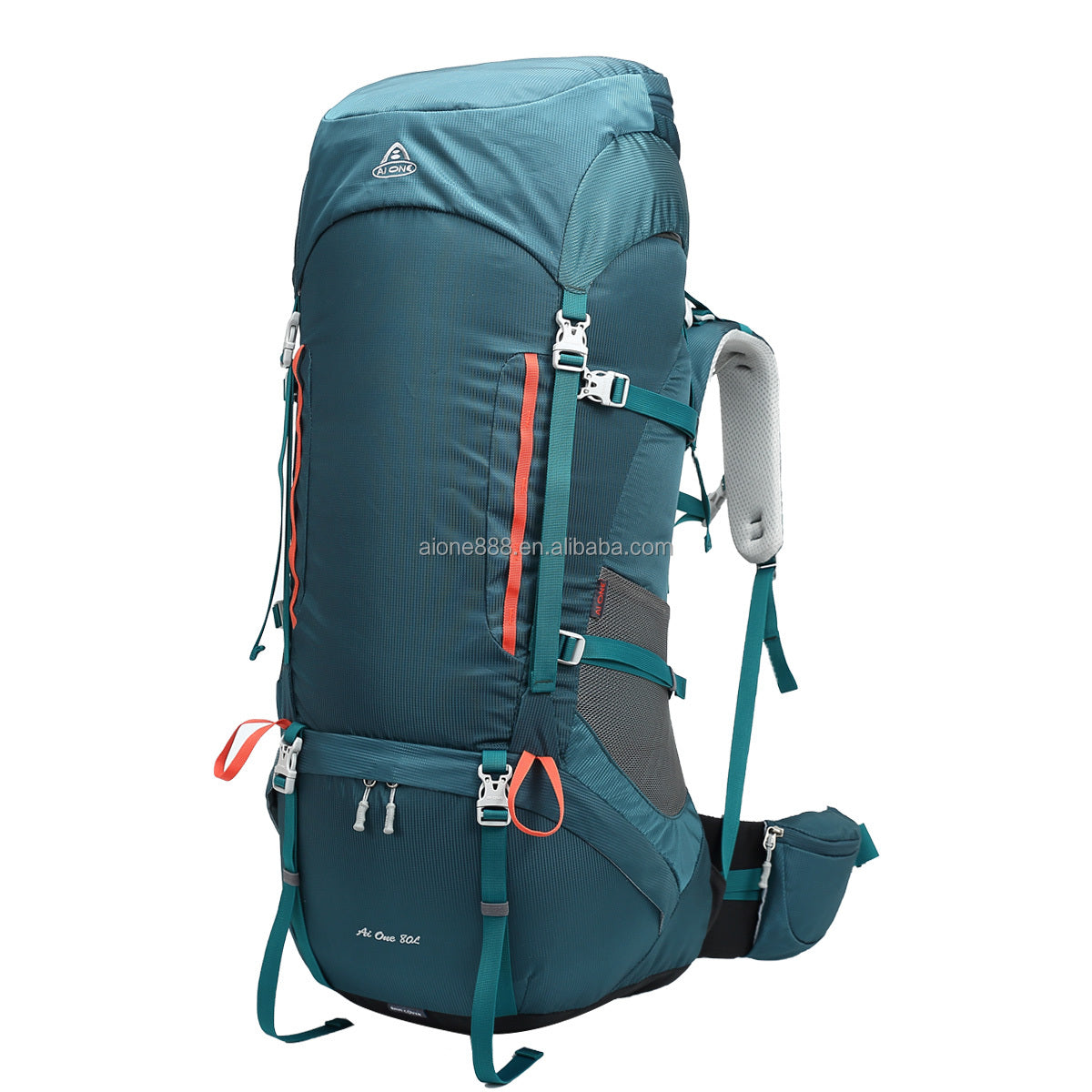 Large Custom 80L Outdoor Molle Backpack for Climbing, Camping, Traveling - Waterproof, with polyester lining and zip closure. 