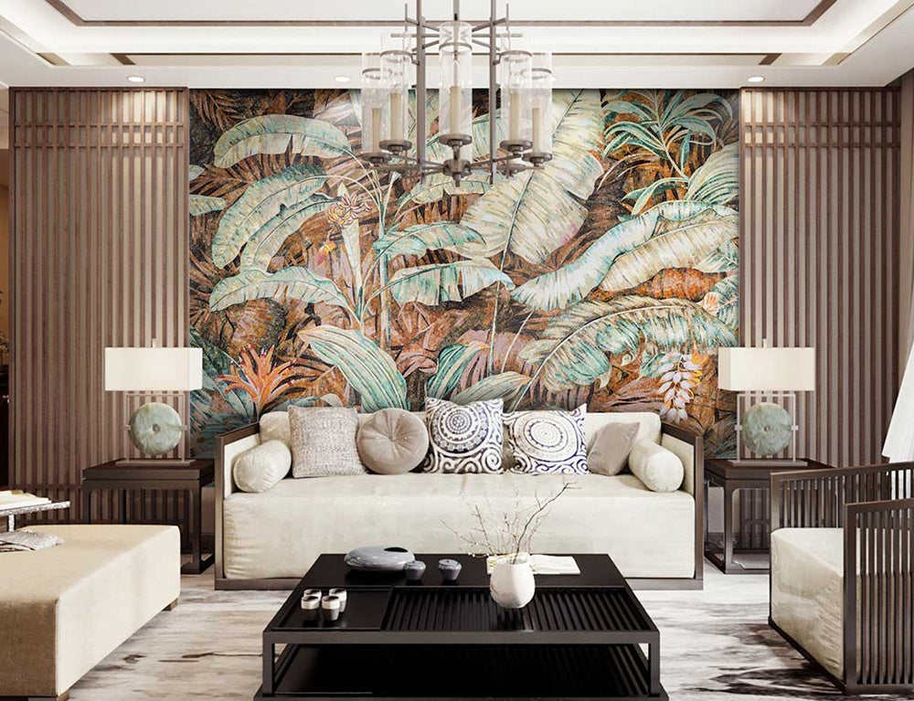 Chinese custom living room interior decoration flower pattern glass mosaic painting
