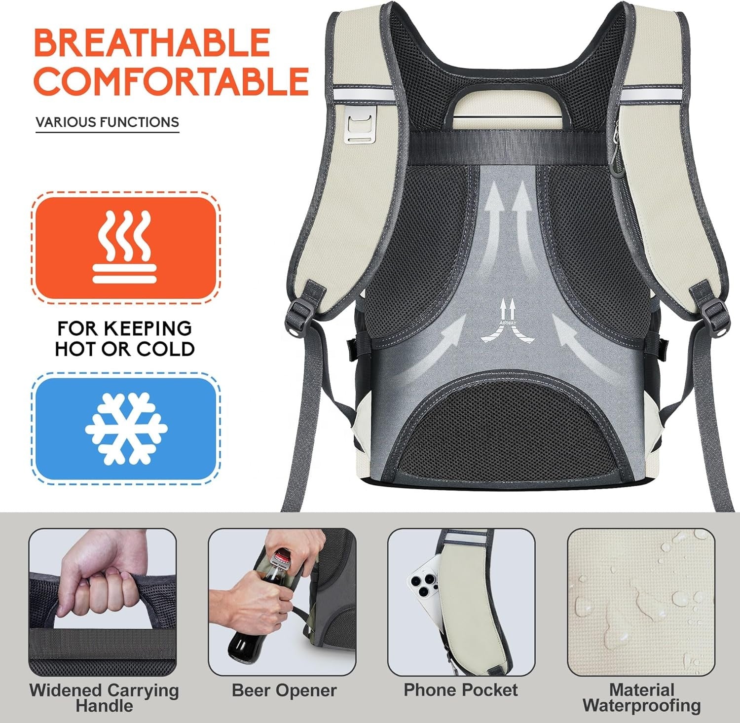 Wholesale 35L Large Capacity Nylon Cooler Backpack, CE Certified, Holds 30 Cans of Beverages 